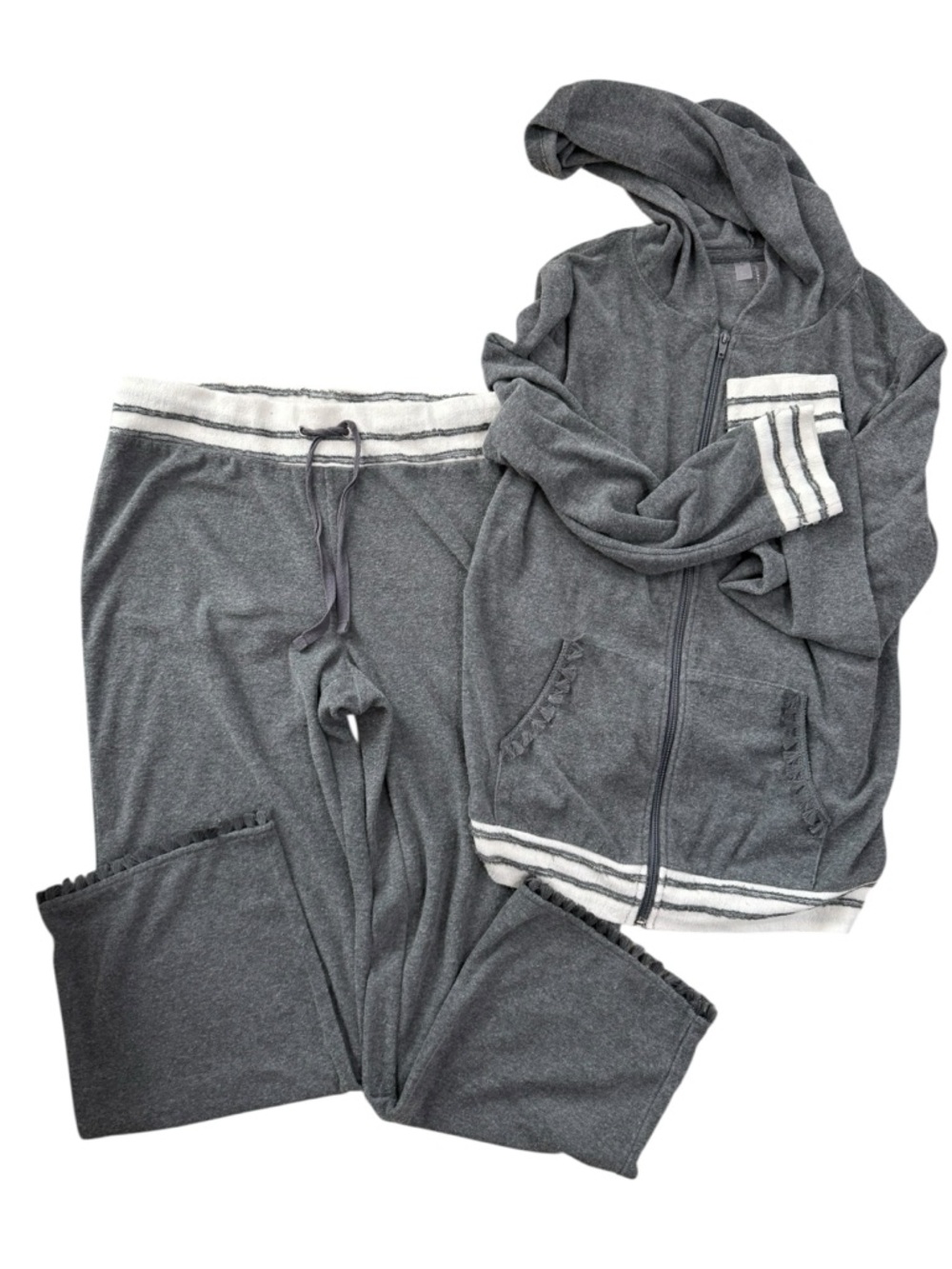 Silverwear Grey Varsity Stripe Hoodie & Jogger Lounge Set M top; S bottom